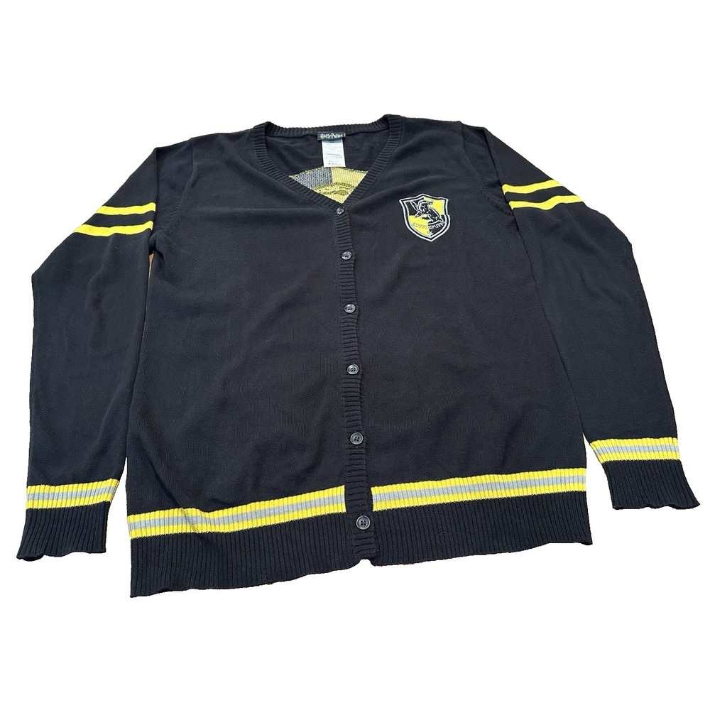 Harry Potter Yellow Black Cardigan Sweater Hufflepuff‎ Embroidered Size L